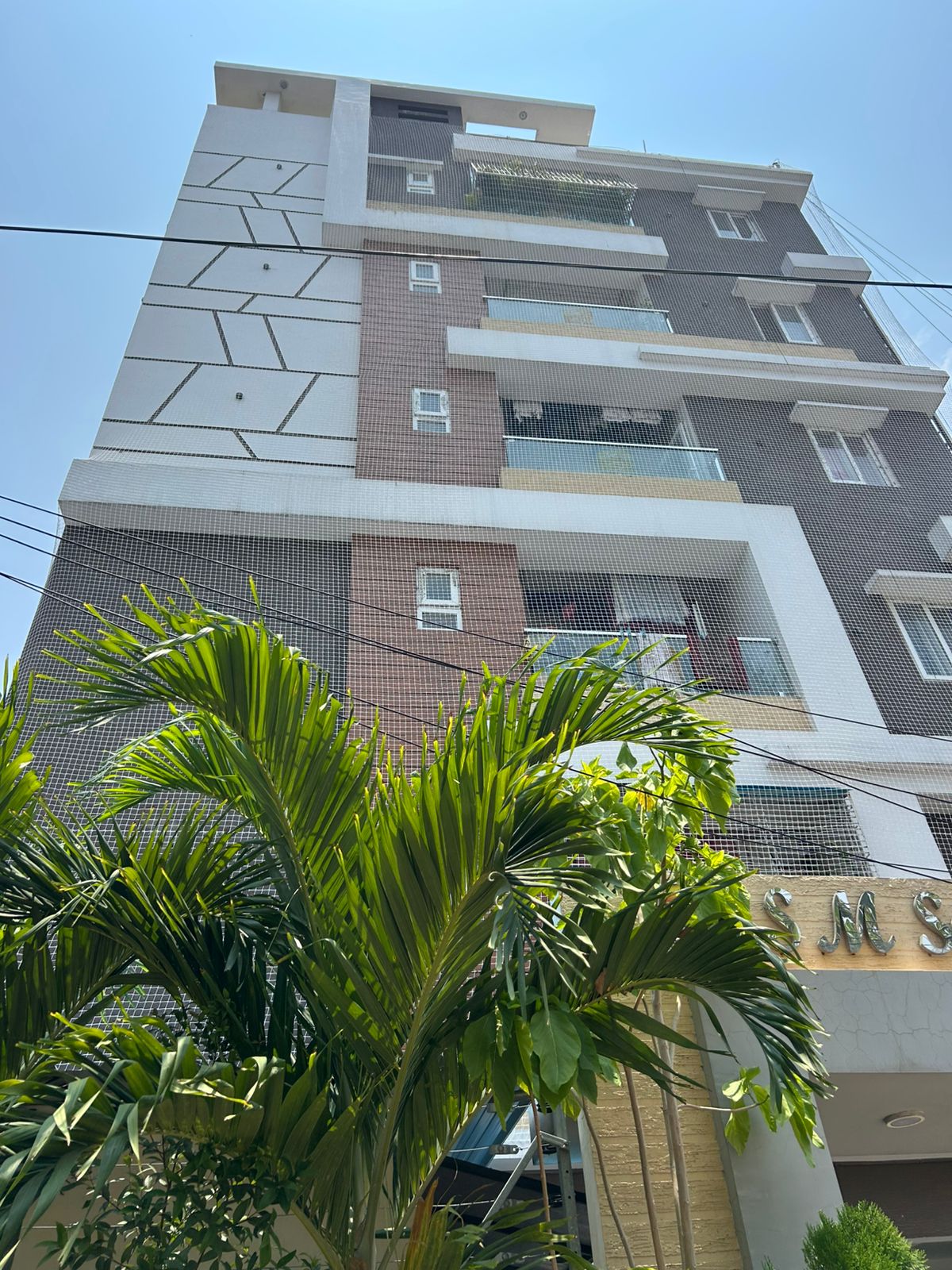 Construction safety net protecting high-rise building workers